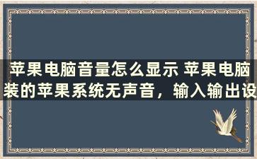 苹果电脑音量怎么显示 苹果电脑装的苹果系统无声音，输入输出设备里找不到，怎么处理